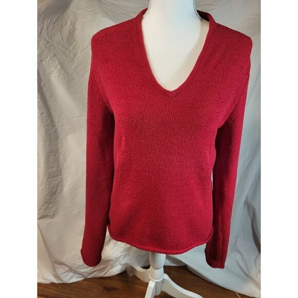 Womans Prana‎ Size M Red V Neck Chanille Sweater - Picture 1 of 6